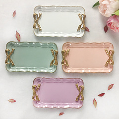 Retro bow rectangular resin tray fruit tray afternoon tea tray food decoration tray cake tray dessert tray