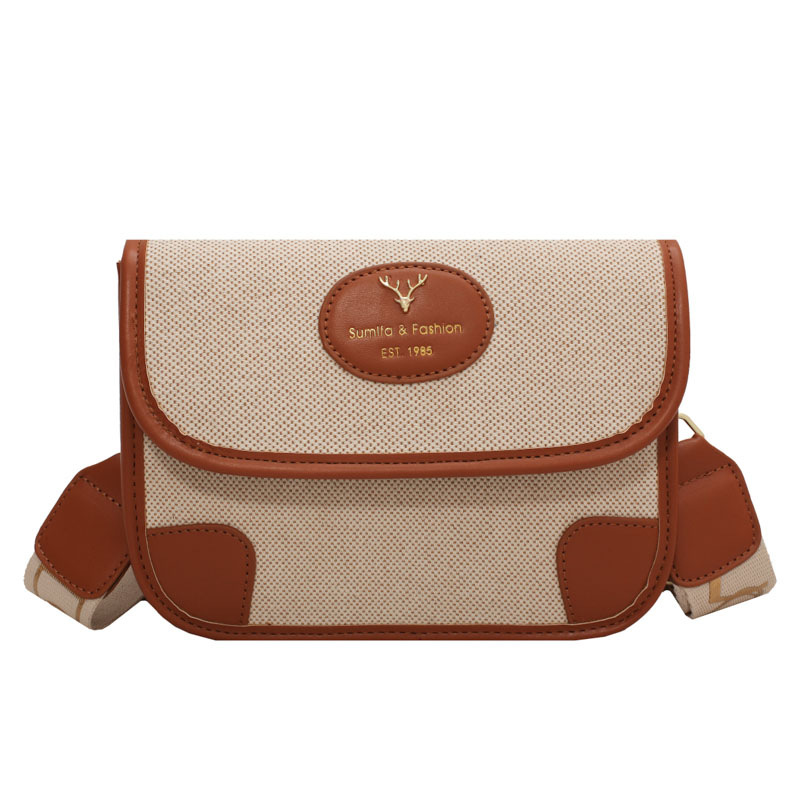 Bolsa de lona simple para mujer 2022 otoño nuevo hombro pequeño bolso cuadrado popular correa de hombro ancha contraste color retro bolsa de mensajero