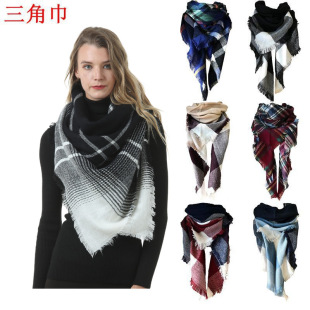 Amazon hot autumn and winter cashmere scarf split shawl women's plaid triangle scarf warm scarf