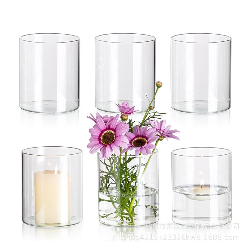 6Pcs Glass Cylinder Vase for Arrangement Wedding Decoration Flower Vase Decorative Glass Candle Holder Floating Candle
