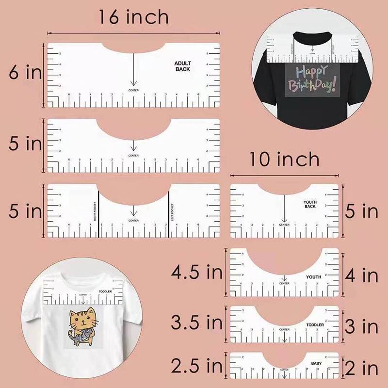Amazon new large ruler round neck seven-in-one T-shirt alignment tool PVC ruler seven-piece T-shirt guide ruler