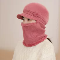 Вязаный шарф из меха кролика для среднего и пожилого возраста, интегрированная фуражка, женская модная цельная теплая холодостойкая шерсть на флисовой подкладке