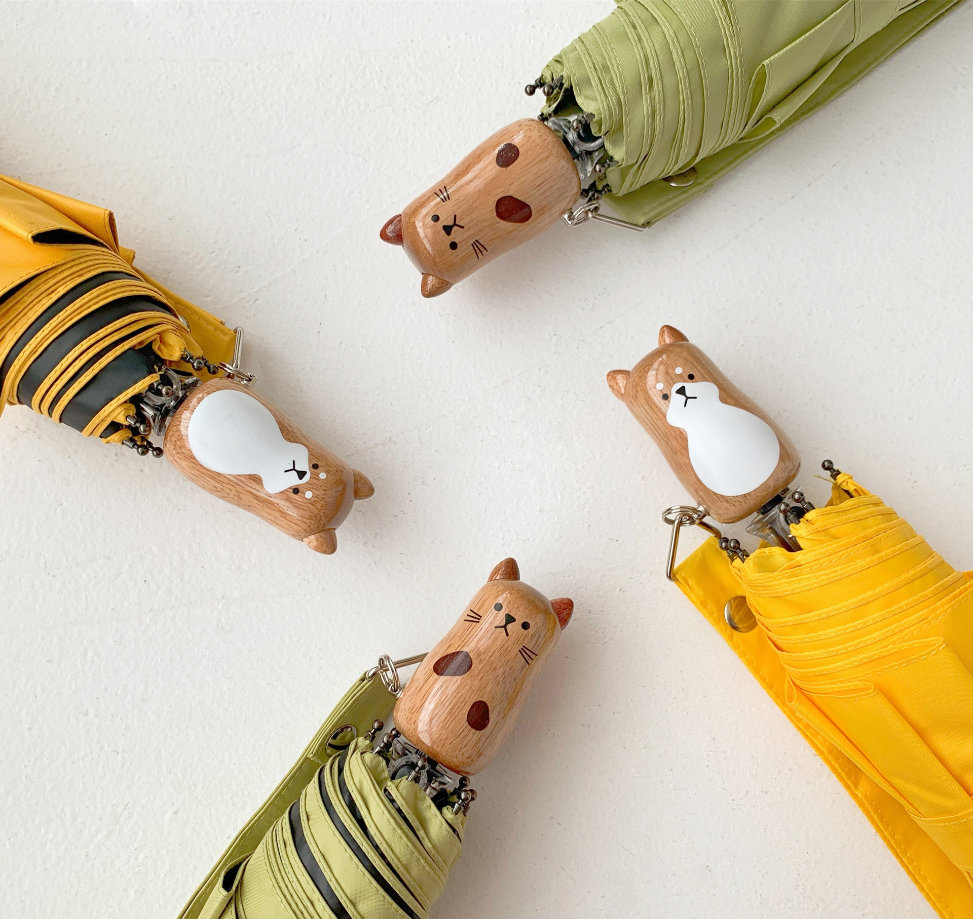 猫咪柴犬情侣伞木头手柄日式简约纯色晴雨伞抗UV防风雨伞