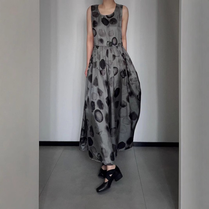 2025 Summer New Product, Smudged Polka Dot Dress, Vest, Long Style, Versatile Style for Women