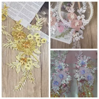 蕾丝刺绣对花 手工钉珠刺绣花朵 汉服服饰胸花服装diy辅料配件