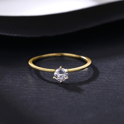 PAG&MAG simple ring Korean style S925 silver ring gold ring set with six-claw zircon wedding ring engagement props