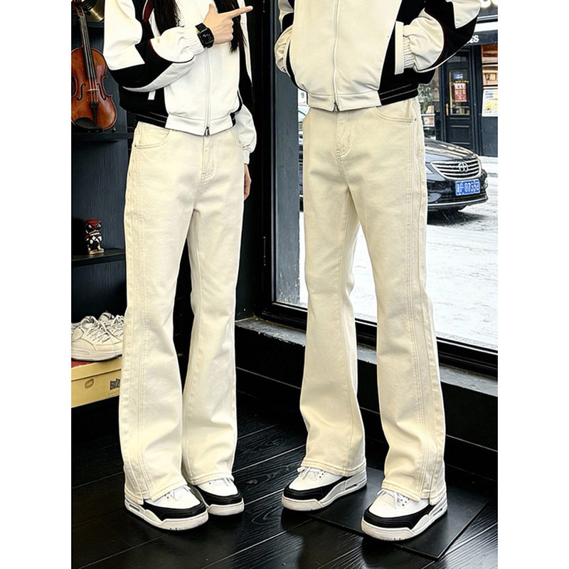 Light Khaki American-Style Slim-Fit Men's Jeans for Winter, Lumberjack Vibe Pants, Slimming and Leg-Lengthening Straight-Leg Pants