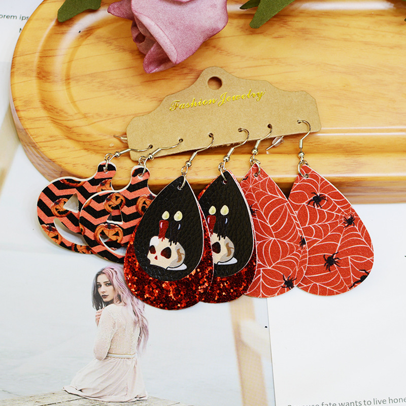 Fashion Pumpkin Water Droplets Pu Leather Unisex Earrings 1 Set display picture 6