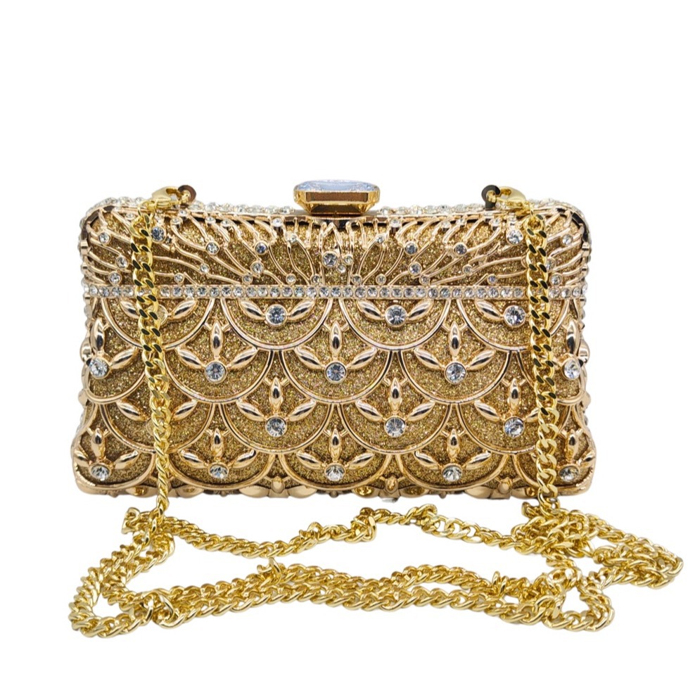 Túi clutch nữ đính đá kim cương kim loại rỗng dạ hội — Màu vàng, Cá tính đặt làm
