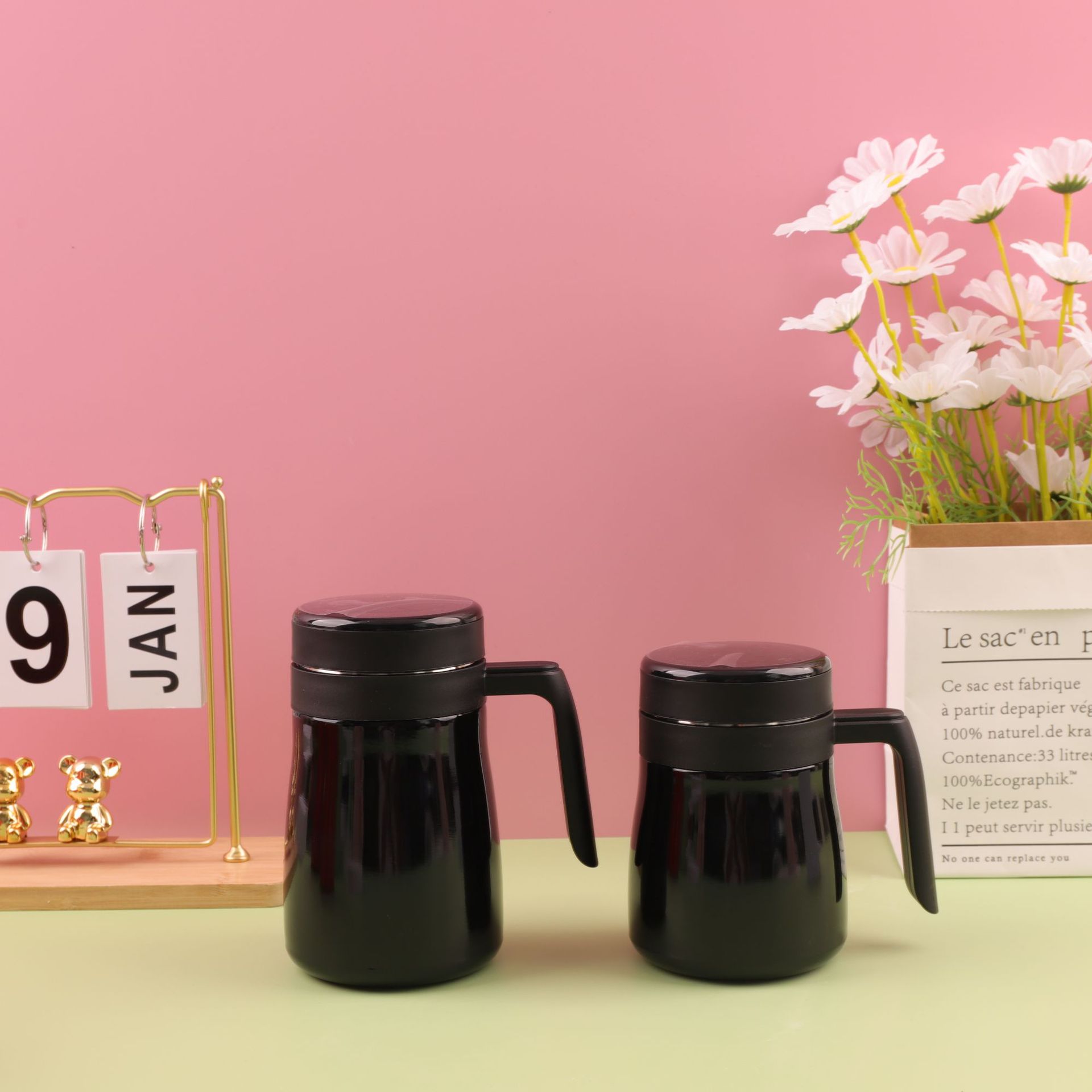 Comercio exterior 304 taza de café de aislamiento de acero inoxidable de temperatura inteligente separación de té de oficina con mango de taza de té