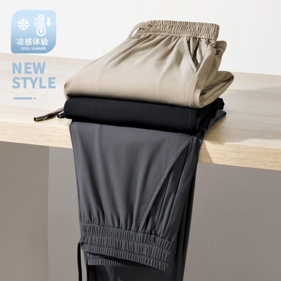 Ice Silk Casual Pants Men's Summer Thin Quick-drying Elastic Loose Straight-leg Sports Pants Men's Pants plus size Men's Pants