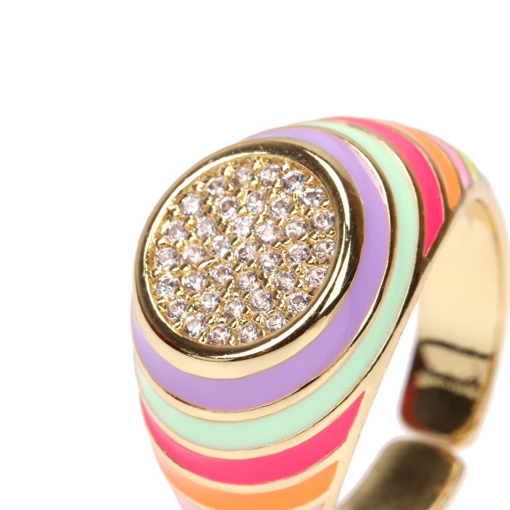 Cute Candy Color Zircon New Trendy Fashion Personality Copper Drip Oil Ring Wholesale display picture 18