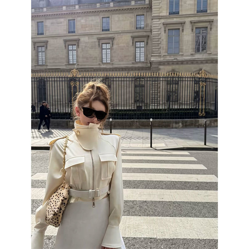 woppei stylish stand-collar workwear short trench coat for women 2026 early autumn new collection commuter waist-cinching jacket