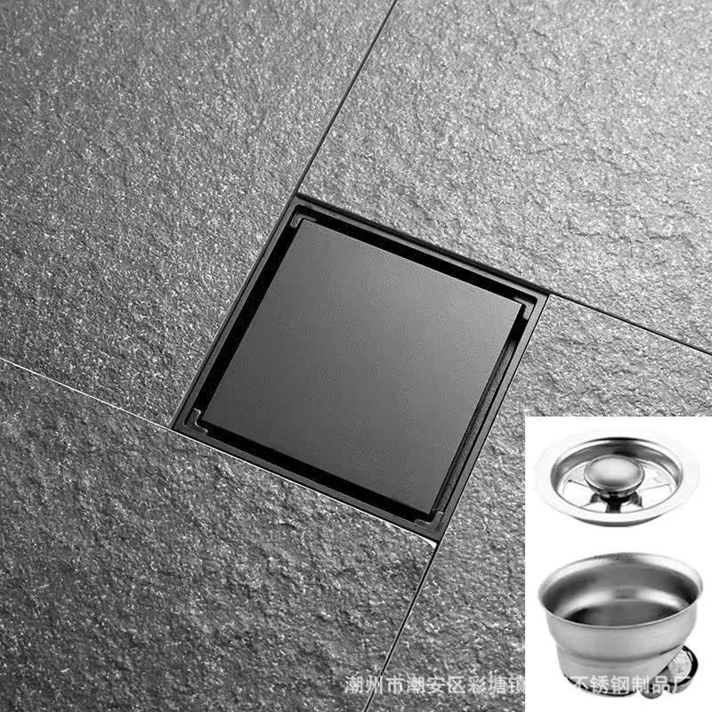 304 negro invisible 10*10 Desagüe de piso de acero inoxidable baño Baño balcón desodorante cepillado oculto Desagüe de piso