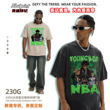 洗水做旧t恤男潮牌美式复古NBA Youngboy Masa小男孩印花230g短袖