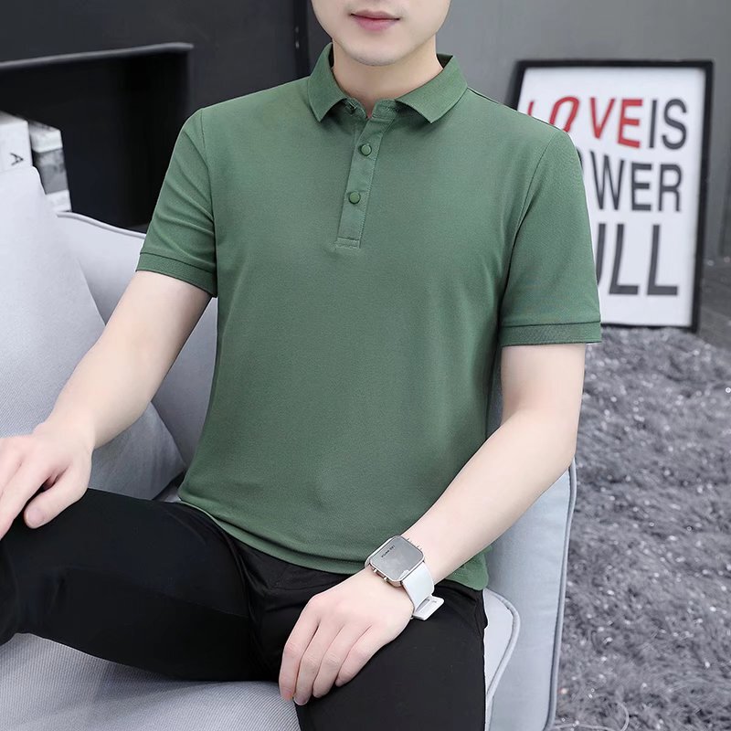 Solid Color Polo Shirt for Men, Short-Sleeved, 2022 Summer Slim-Fit Collared T-Shirt, Business Casual Polo with Trendy Collar