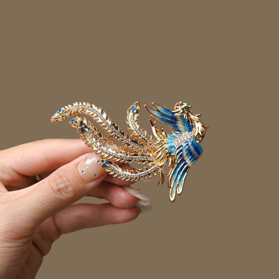 2025 New National Trend Palace Style Blue Phoenix Brooch, Luxurious and Luxurious Cheongsam Corsage, Woolen Coat Accessories Pin
