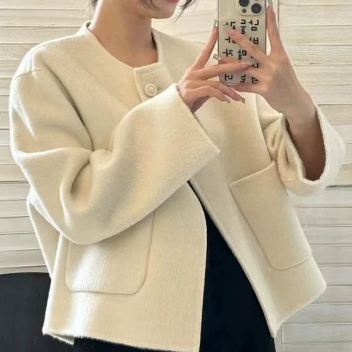 Короткое шерстяное пальто (стиль Chanel) для подростков, корейский деми-сезон, укороченный силуэт