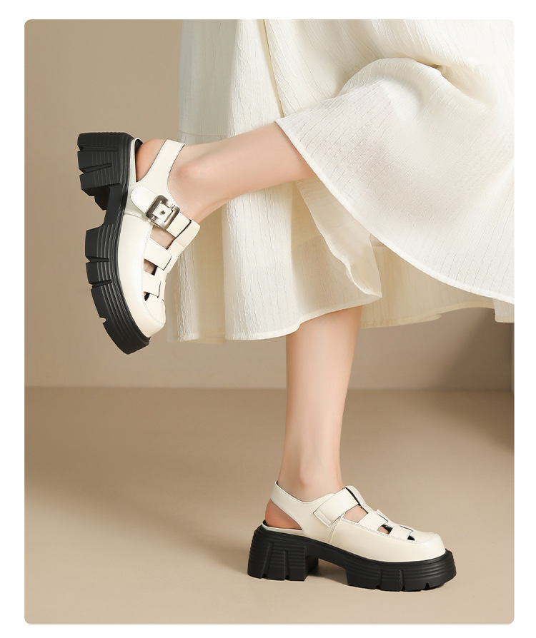 Sandal đế dày nữ phong cách Hàn Quốc quai chữ V tôn dáng — KN27 màu đen chi tiết 13