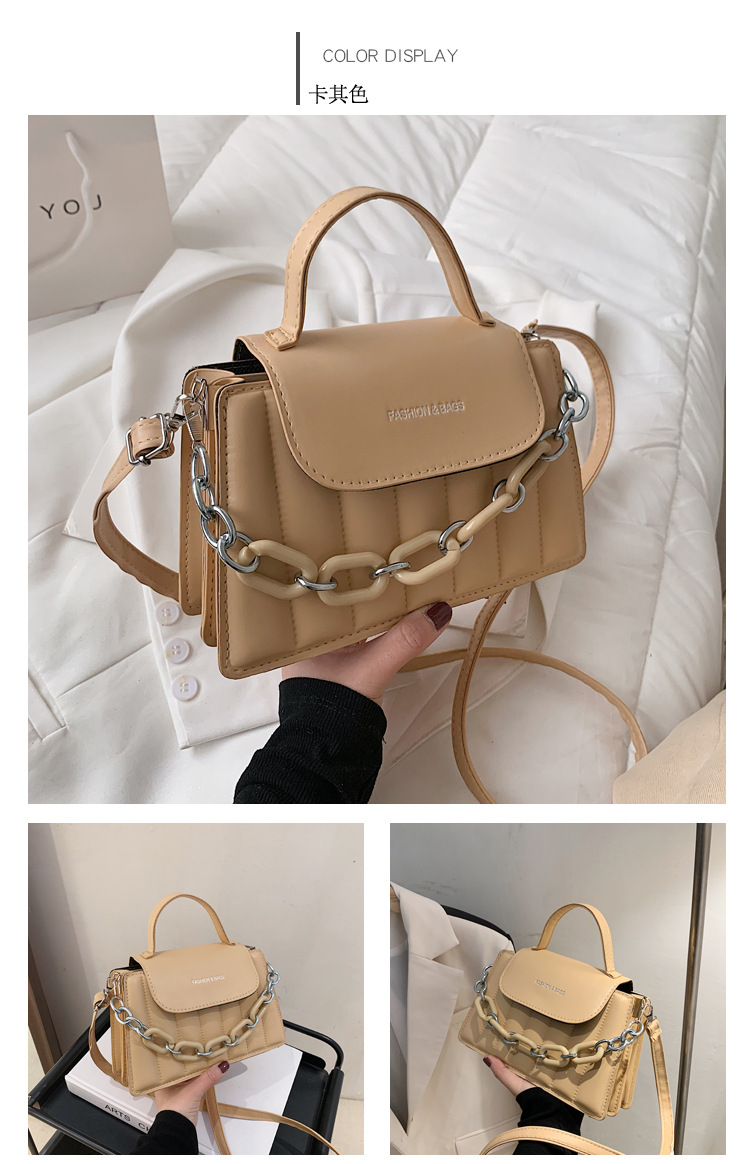 316g Weight Synthetic Leather Lining Material Magnetic Buckle Closure Type Single Shoulder Strap Strap Type Square Bag Bags Type Pu Leather Material Solid Color Pattern Streetwear Style Square Shape Khaki, Red, Yellow, Black Color Small Size Fashion Pu Leather Embroidery Thread Geometric Shoulder Bag Wholesale Nihaojewelry 13