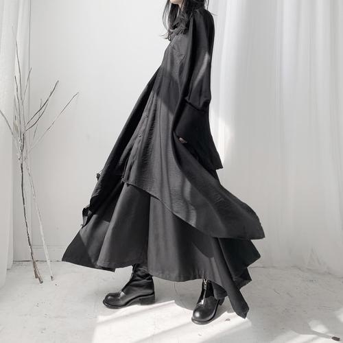 套装女春秋季新款韩版暗黑风小众不对称宽松衬衫半身裙两件套