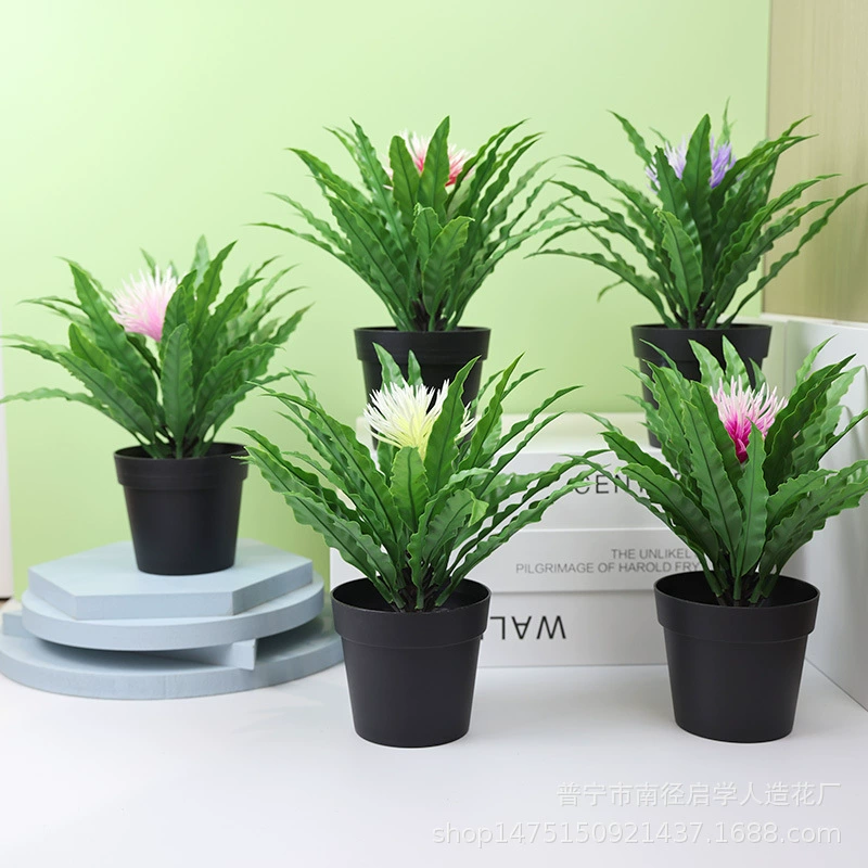 Искусственный бонсай искусственный цветок украшение растение горшок офисное Украшение Рабочего Стола Подарок пластик зеленое растение Птичье гнездо папоротник украшение