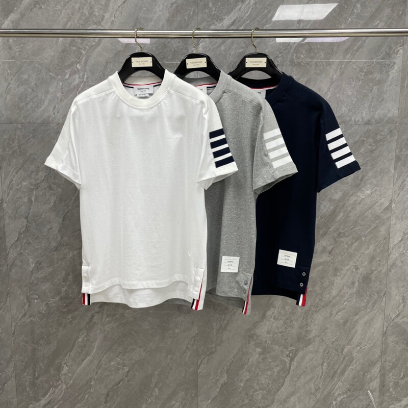 Factory Direct TB Spring and Summer New Arm Four-bar Striped Cotton Round Neck Short-sleeved T-shirt Couples Same Fashion