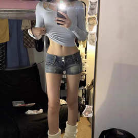 美式复古辣妹低腰牛仔超短裤女春夏季高街设计感包臀显瘦直筒热裤