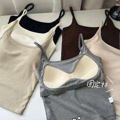 純棉衣架新品款長版吊帶背心固定一體杯修身顯瘦百搭可外穿打底內