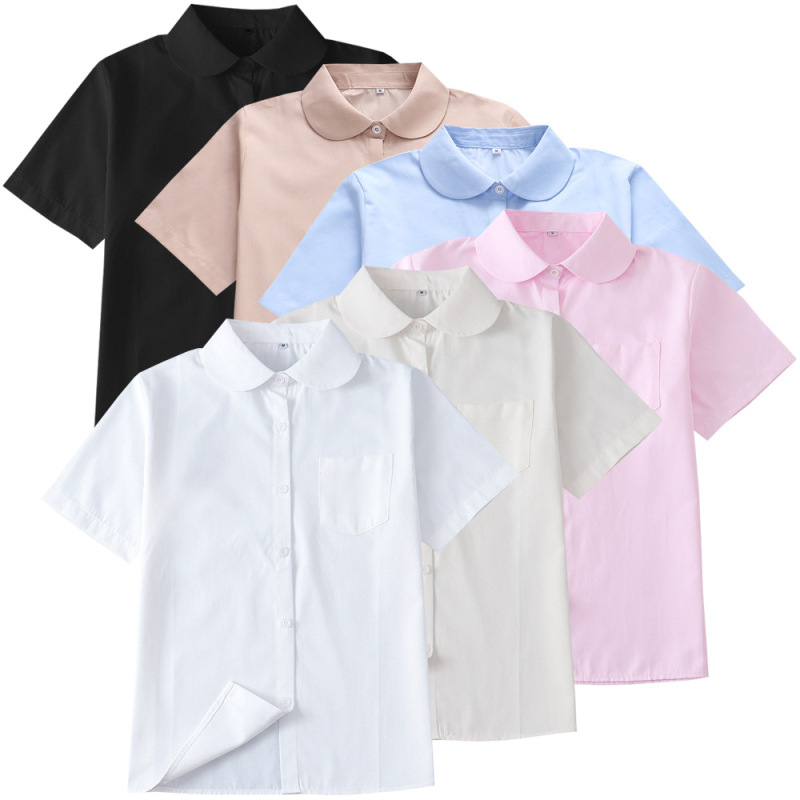 Factory spot wholesale spring and summer Japanese high school students pill lapel round neck short sleeve kindergarten jk uniform white shirt is not through Factory spot wholesale spring and summer Japanese high school students pill lapel round neck short sleeve kindergarten jk uniform white shirt is not through