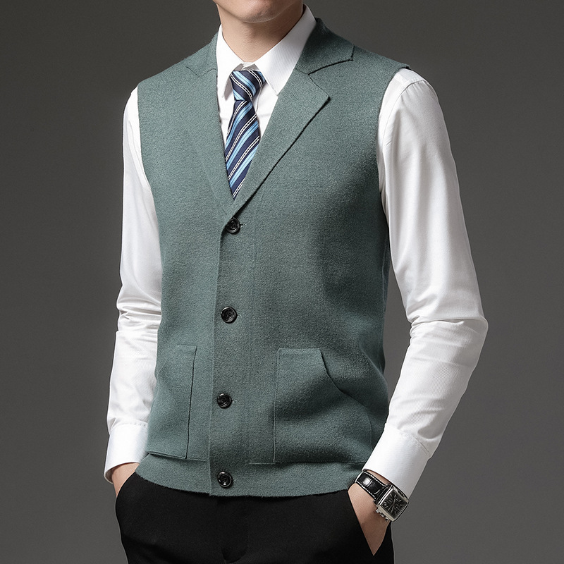 Chaleco de punto de terciopelo de oro para hombres de mediana edad papá Top parche tridimensional bolsa traje Cuello de piel chaleco cardigan