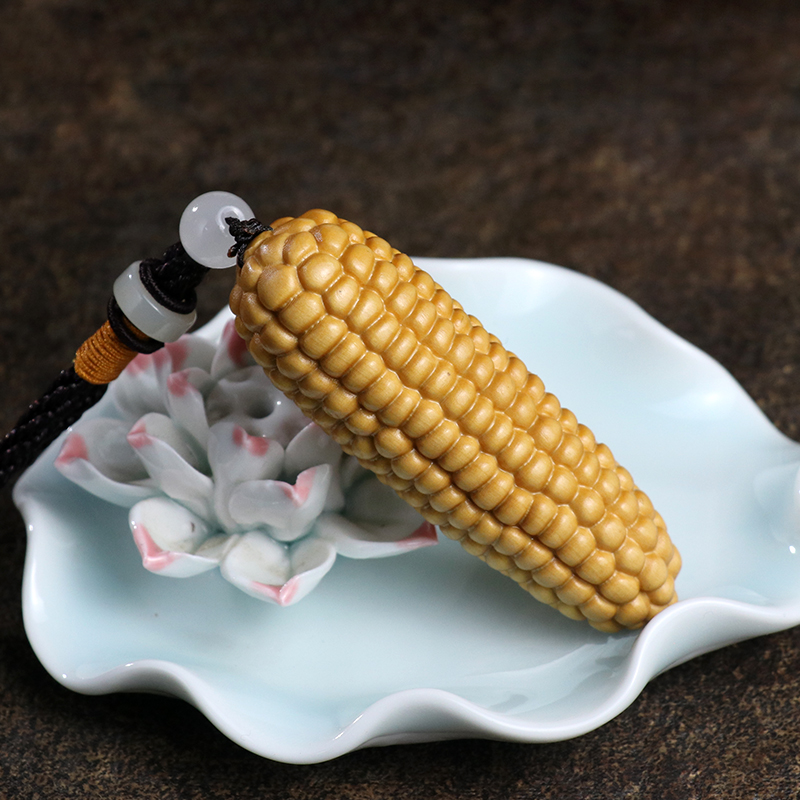 黄杨木雕玉米手把件男士随身盘玩木质雕刻吊坠文玩植物艺礼物