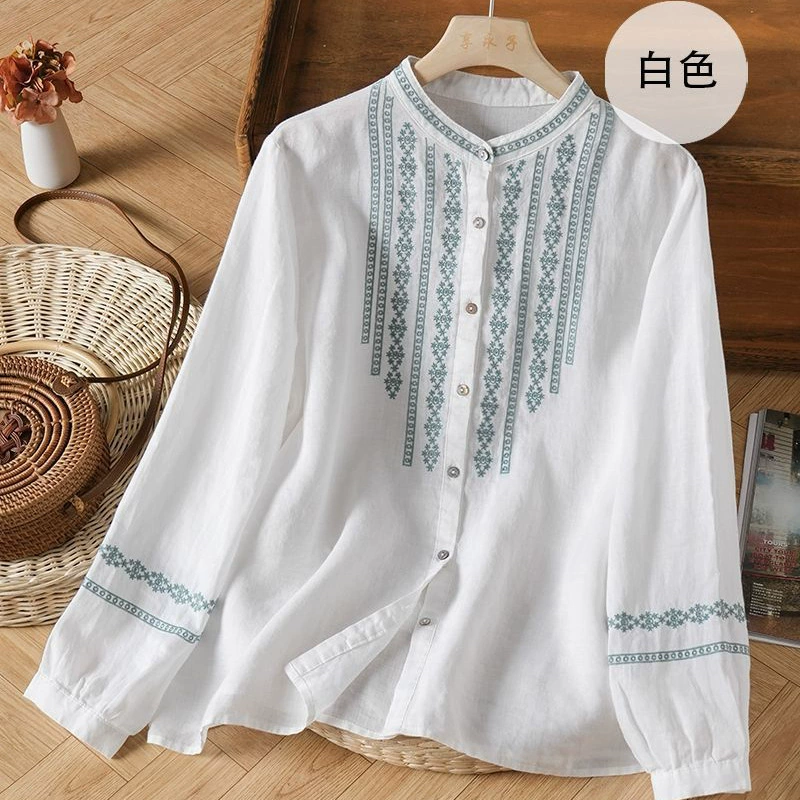 Женская весна и осень с вышивкой из хлопка и льна