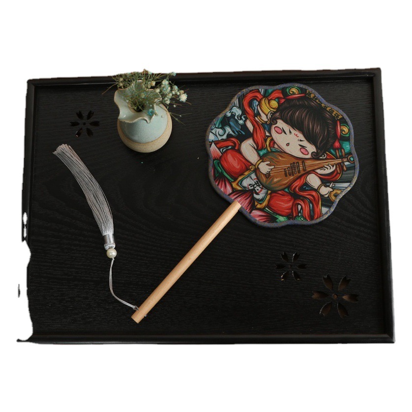 Translúcido moda nacional de los niños de ventilador redondo ventilador de la danza al por mayor mango de madera de una sola cara ventilador de la boda dibujos animados ventilador de publicidad fábrica