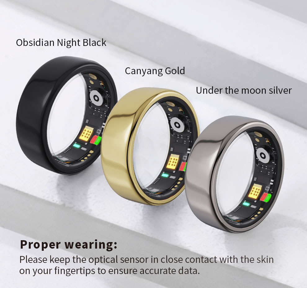 Smart Ring R11M Herzfrequenz- und Blutzuckermessung Fitness-Tracker Titanstahl vergoldet Größe 17 EU 10 US_voghion.com