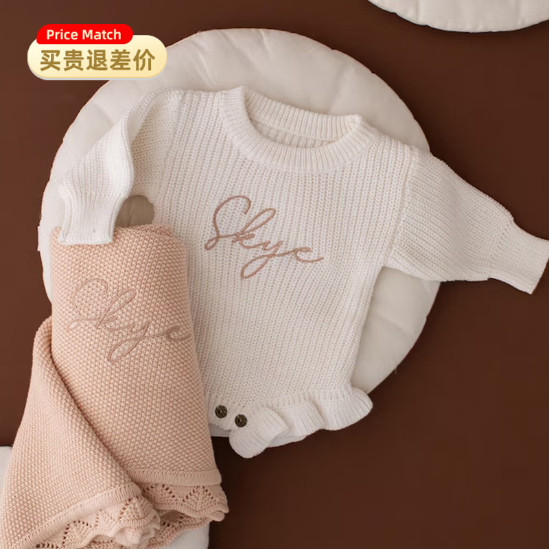 Etsy Embroidered Custom Letter Baby Jumpsuit Cross-Border Exclusive Sweater Romper for Boys and Girls Baby Crawling Clothes