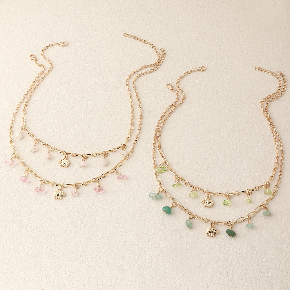 Elegant Fashion Geometric Elephant Alloy Natural Stone Necklace