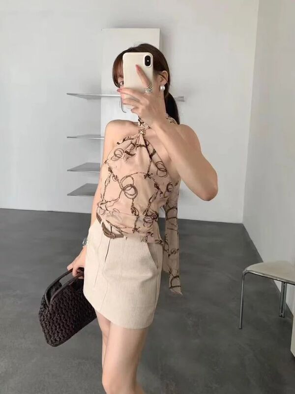 2026 Summer New Style Chic Spicy Girl Niche Polka Dot Ruched Slimming Halter Neck Strapless Backless Top for Women