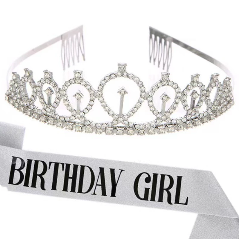 Набор короны и ленты на день рождения, ободок с тиарой и лента «Birthday Girl», размер 9,5×78 см