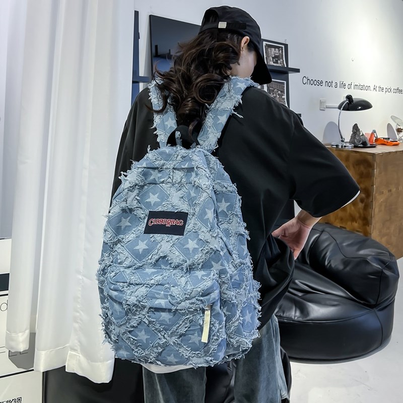 College Style Casual Schoolbag Female Junior High School Students Korean Style Fashion Denim Backpack Girly Senior high school Student Backpack