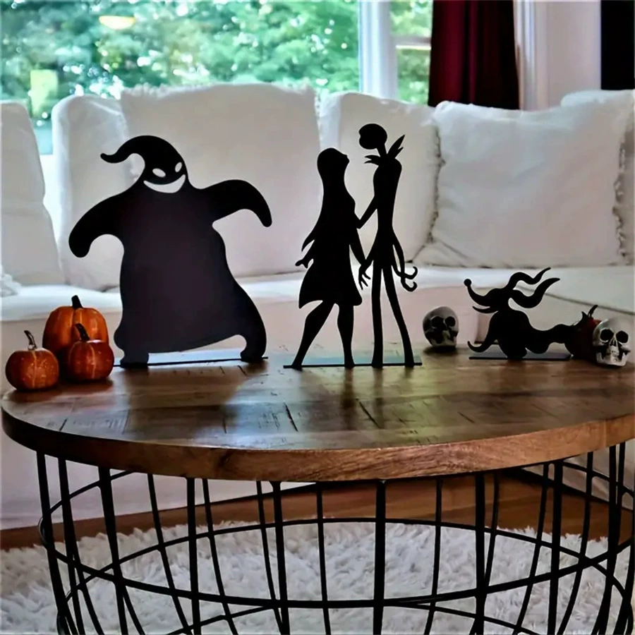 Трансграничный взрыв Хэллоуин кошмар Настольный декор-Джек и Салли-Металлический черный силуэт