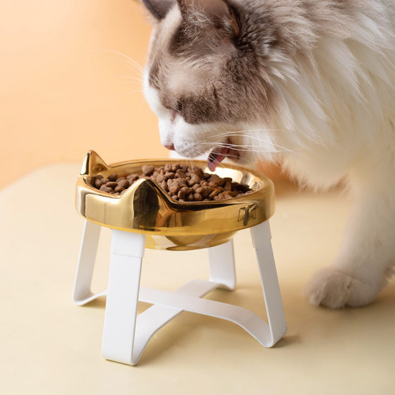 Electroplated Golden Ceramic Cat Bowl Dog Bowl Rack Neck Protection Anti-knock Pet Bowl Canned Cat Drinking Bowl Cat Food Basin