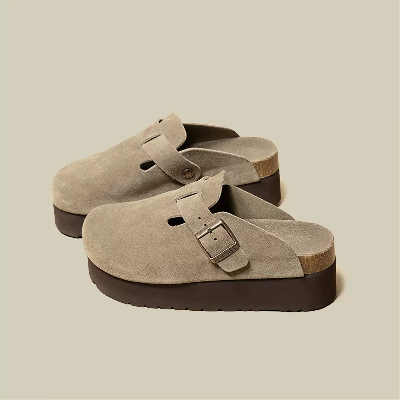 Ленивые однотонные ретро-тапочки Birkenstock для женщин, осень 2023, новый стиль, маленький рост, увеличение, повседневные, сочетаются со всем, тапочки с толстой подошвой