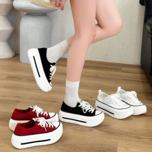 Niche Platform Height-increasing Canvas Shoes Women's 2025 Summer New Breathable All-match High-end Fashion Casual Platform Shoes