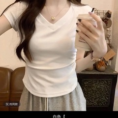 40番手純綿右肩Vネック半袖Tシャツレディース春夏新作デザインスリムフィット万能ホットガールトップス