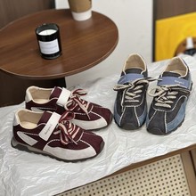 2025秋季新款真皮平底德训鞋女百搭内增高系带时尚休闲运动阿甘鞋