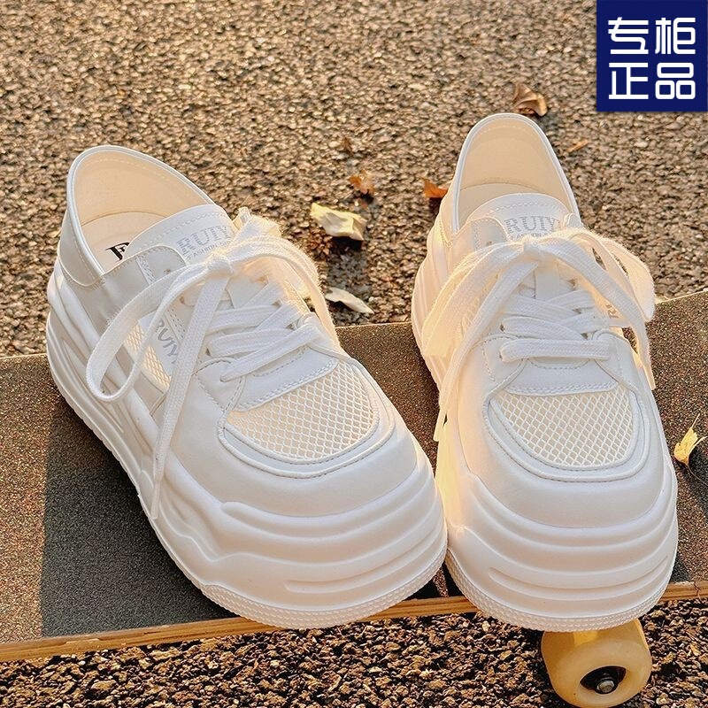 Thick-Soled Sports White Shoes for Women 2025 Summer New Mesh Shoes for Women Breathable Mesh Two-Wear Half-Drag One-Piece Drop Shipping