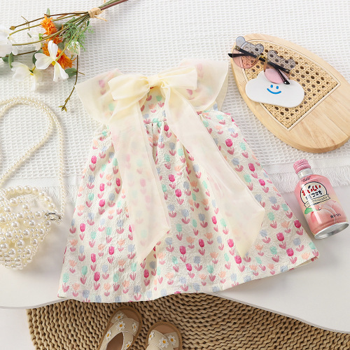 Summer Girls Korean Style Floral Skirt Sweet Floral Ruffle Sleeveless Top Bowknot Princess 