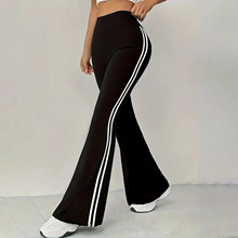 跨境亚马逊爆款热卖条纹喇叭裤通勤风休闲女裤高腰显瘦气质瑜伽裤