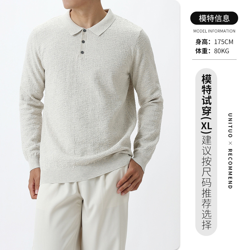 El estilo de lujo ligero de alto nivel esmerizado con solapa polo camiseta de punto de negocios ocio suéter de manga larga camiseta de polo de hombre